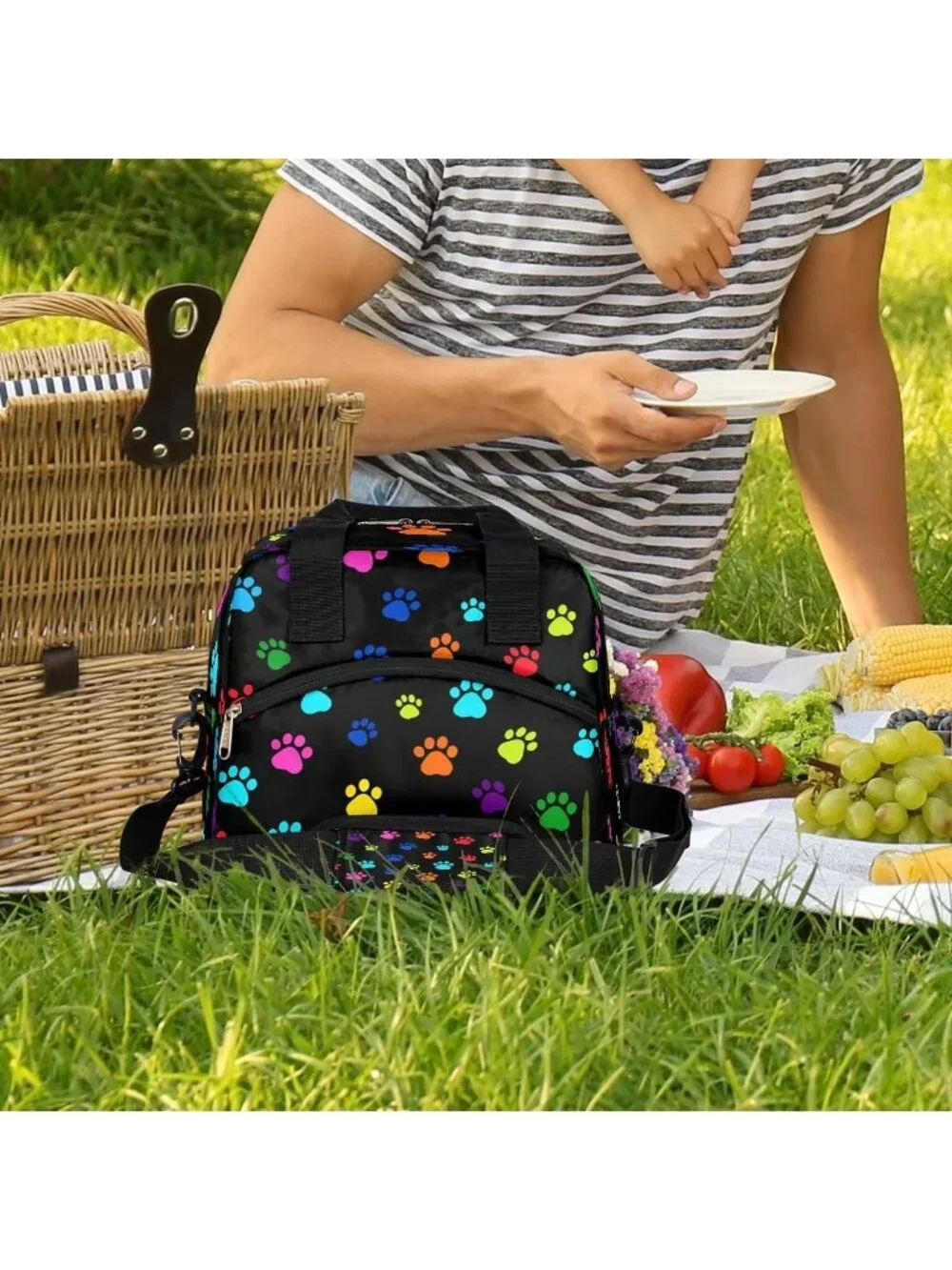 Colorful Paw Print Insulated Lunch Bag | Waterproof Cooler Tote with Adjustable